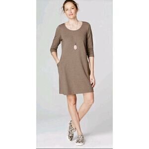 J Jill Pure Jill Women's Pima‎ Cotton Scoop Neck Shift Dress Sz M Brown Pockets